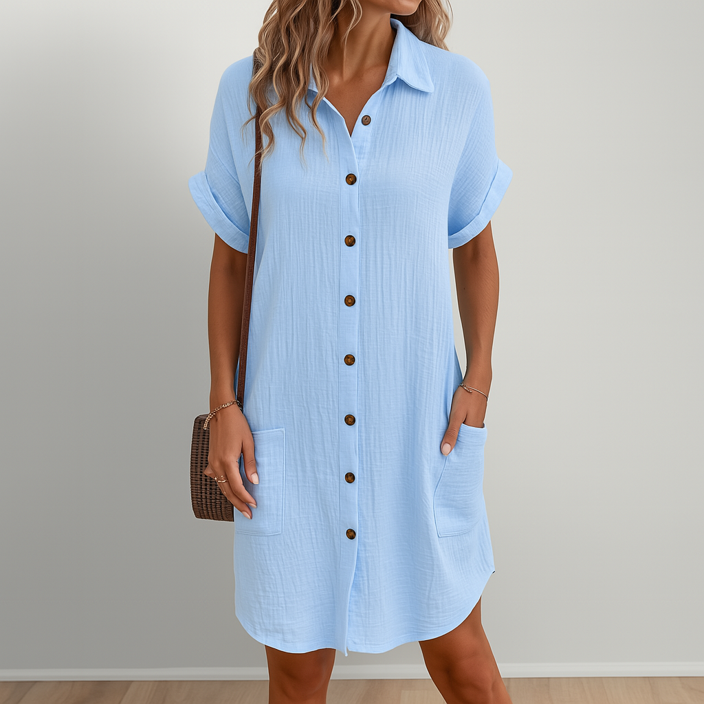 Robe Chemise Boutonnée avec Poches