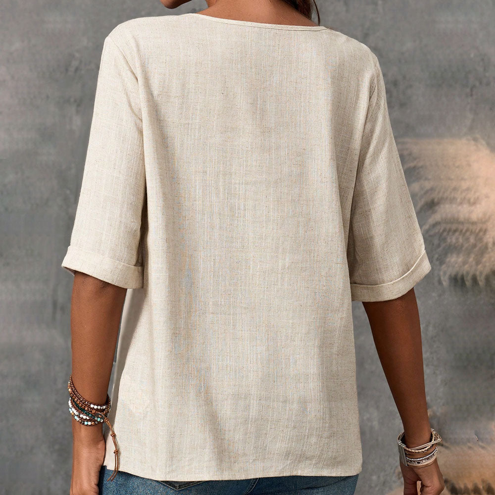 Blouse en lin à col rond