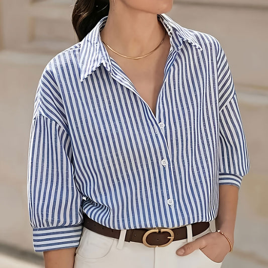 Chemise Rayée à Manches Trois-quarts