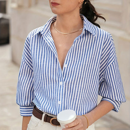 Chemise Rayée à Manches Trois-quarts