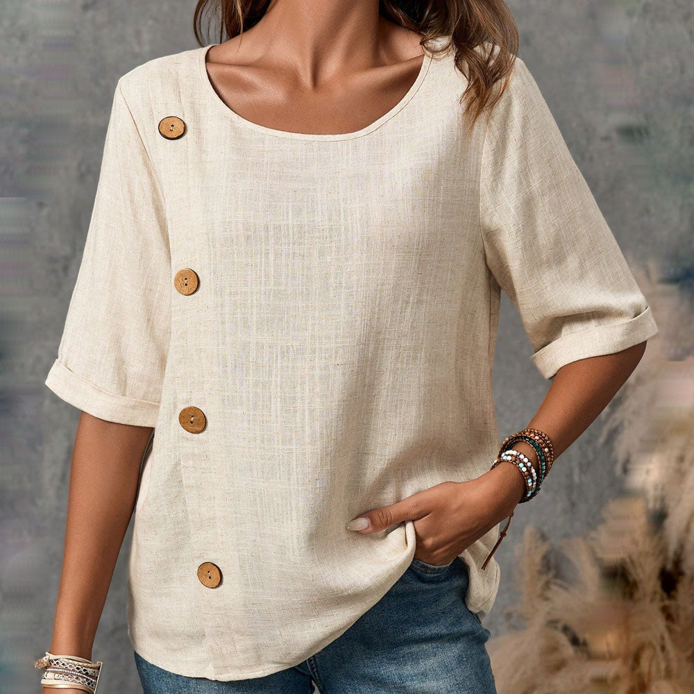 Blouse en lin à col rond