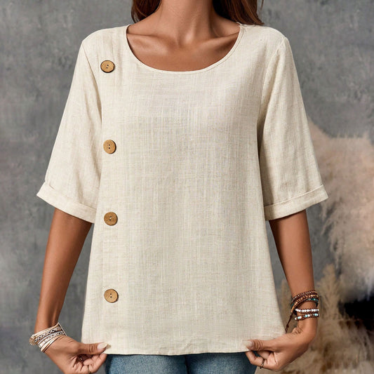 Blouse en lin à col rond
