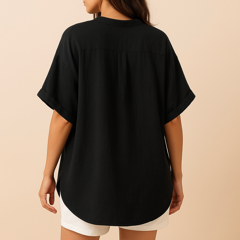 Blouse Noire Oversize à Col V