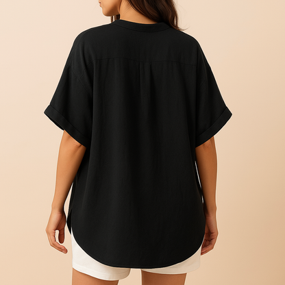 Blouse Noire Oversize à Col V