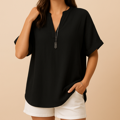 Blouse Noire Oversize à Col V