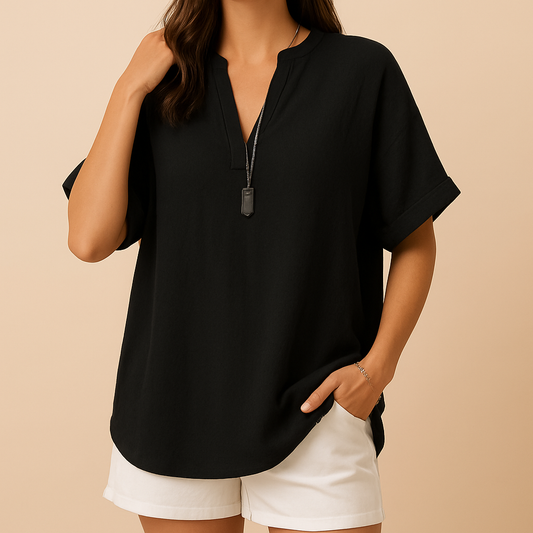 Blouse Noire Oversize à Col V