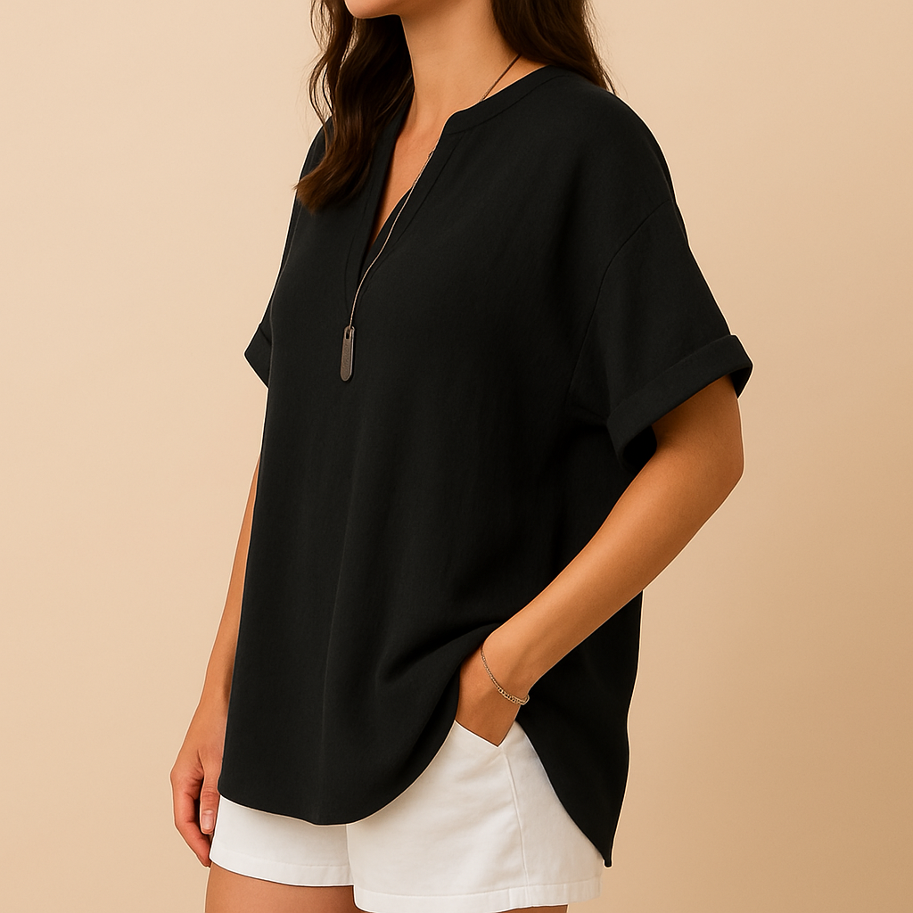 Blouse Noire Oversize à Col V