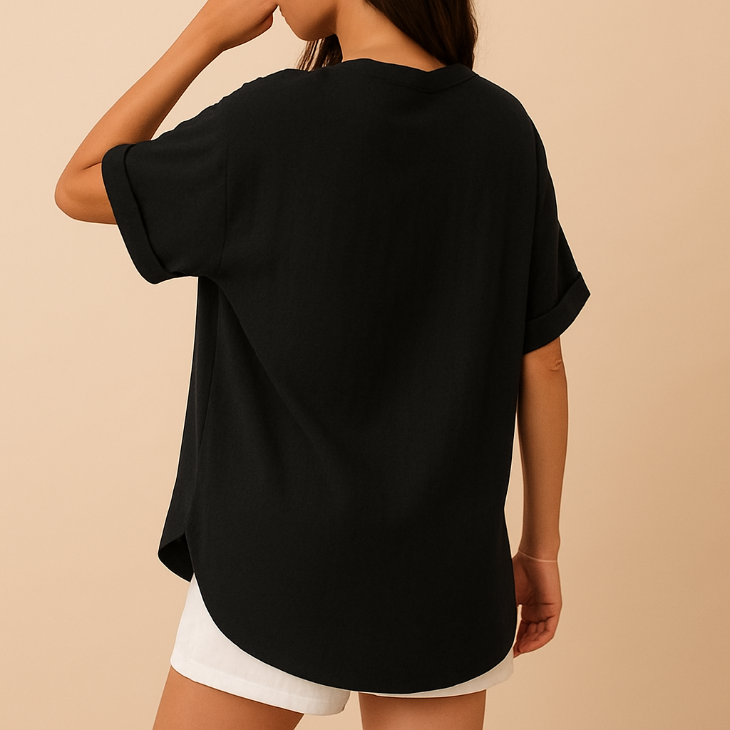 Blouse Noire Oversize à Col V